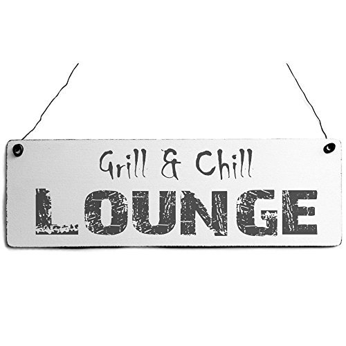 Dekoschild Shabby Türschild Grill & Chill Lounge Vintage Holzschild