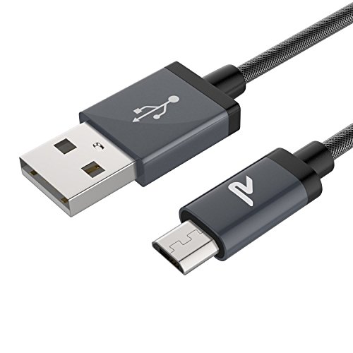 Rampow Cavo USB Micro USB Carica Rapida - 2m - GARANZIA A VITA - Nylon Antigroviglio Cavo del caricatore per Android, Samsung, HTC, Nexus, Nokia, Motorola, Huawei, LG, Kindle e Altro - Grigio Siderale