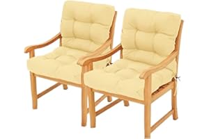 CISNE 2013, S.L. Pack 2 Cojines con respaldo para Sillas de jardín. Conjunto de 2 cojines para sillones de Interior y Exterior. Cojin para silla con respaldo, cojines acolchados, sillas comedor. (Beige)
