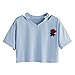 Produktbild DOLDOA Frauen Rosen Kurzschluss Hülsen-beiläufiges T-Shirt V Ansatz Weste Oberseiten Bluse (Größe: 42 Fehlschlag: 96cm / 37.8 ", blau)