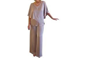 Tomwell Ensemble Femme 2 Pièces Pantalons Costume De Soirée Taille Haute Costume en Tulle Elegant Outfits Suit Ensemble Couleur Unie V Cou Ourlet Irrégulier Casual Set