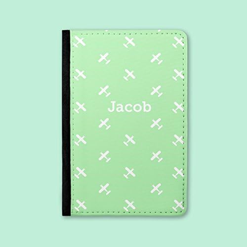 Cute Passport Cover - Green Aeroplanes - Personalised Childrens Passport Holder - PC010