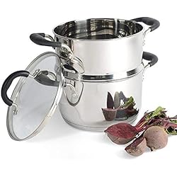 ProCook Gourmet Stainless Steel - Set Cuiseur Vapeur INOX Induction - Marmite & 1 Panier Vapeur INOX - Couvercle Verre Trempé - Poignée Silicone Isolant - 20 cm / 2 Niveaux