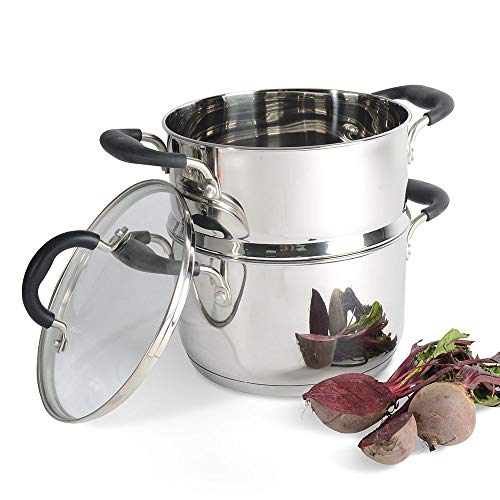 ProCook Gourmet Stainless Steel - Set Cuiseur Vapeur INOX Induction - Marmite & 1 Panier Vapeur INOX - Couvercle Verre Trempé - Poignée Silicone Isolant - 20 cm / 2 Niveaux