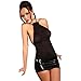Produktbild URSING Sexy Dessous Damen Neckholder Mesh Patchwork Rückenfreies Kurz Kleid ÄrmelloseTrägerloses Babydoll Clubwear Wetlook Minikleid Erotik Nachtwäsche Clubwear Lackleder Negligees (Schwarz)
