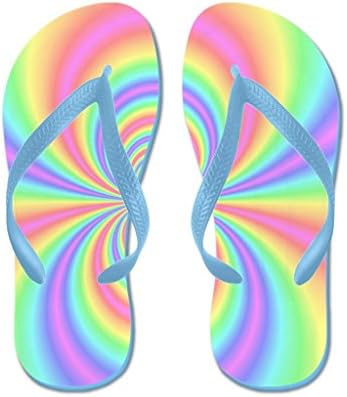 Lplpol Psychedelic Rainbow Sandals Flip Flops for Adults M with Blue Flip Flops Belt