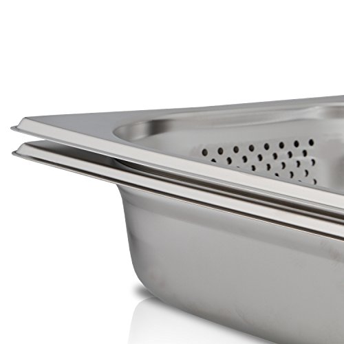 Greyfish 2 Stück GN-Behälter SET :: 1x gelocht / 1x ungelocht :: für Gaggenau / Miele / Siemens Dampfgarer (Edelstahl / Spülmaschine geeignet, Gastronorm 1/2, B 32,5 x T 26,5 x H 6,5 cm) - 3