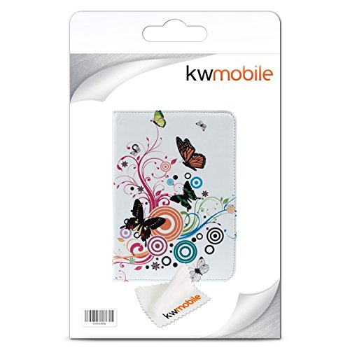 kwmobile Hülle für Samsung Galaxy Tab 3 10.1 P5200 / P5210 / P5220 – 360° Standfunktion Case Tablet Schutzhülle Kunstleder – Smart Cover Tabletcase Schmetterlinge Hippie Design Mehrfarbig Pink Weiß - 7