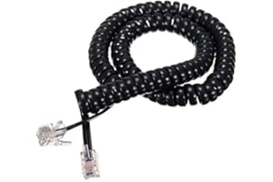 BE-TOOL - Cable de teléfono para teléfono (RJ10, RJ9, 4P4C, cable en espiral, 2 m, 3 m, 5 m, color negro, 1 unidad)