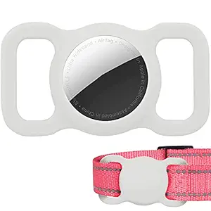 Protective Airtag Case for Dog Collar, Pet/Dog Collar Holder Case Compatible with Apple AirTag, Waterproof Airtag Loop for GPS Tracker Lightweight Soft Anti Scratch Anti Lost White