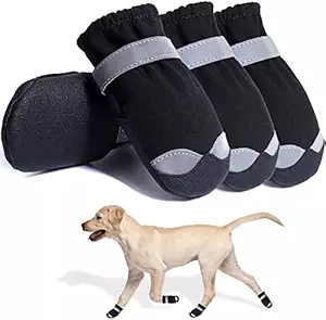 KUTKUT Dog Shoes for Small Dogs |Anti Skid Paw Protector For Hot Summer For Shih Tzu, Pug, King Charls etc | Pet Booties with Reflective Straps and Non-Slip Sole|Soft & Lightweight Dog Footwear(SIZE: 4)