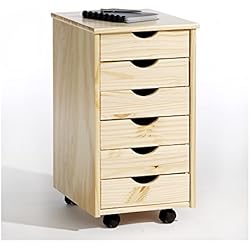 IDIMEX Caisson de Bureau Lagos Meuble de Rangement à roulettes avec 6 tiroirs, en pin Massif Vernis Naturel