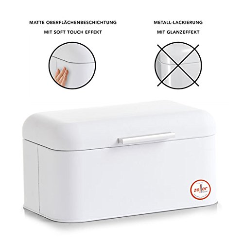 Zeller 27290 Brotkasten „Soft Touch“, Metall, weiß 30,5 x 18,5 x 15 cm - 2
