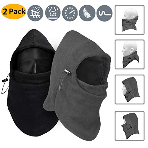 Masque de ski de cagoule, 2 Pack Coupe-Vent Polaire Cap Chaud Chapeau de Snowboard Chapeau Hiver Face Cover pour la Moto de Snowboard Extérieur par AumoToo, Noir+Gris