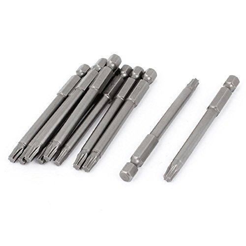 Sourcingmap T25 1/10,2 cm Hex Schaft 75 mm magnetisch lang Torx Schraubendreher-Bits Grau 100