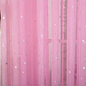 pureaqu Kids Bedroom Curtains with Twinkle Star Print Curtains Rod Pocket Voile Sheer Curtain Panel Draperies Perfect for Nursery Girls Room French Doors 1 Panel Pink W39 x H63 Inches