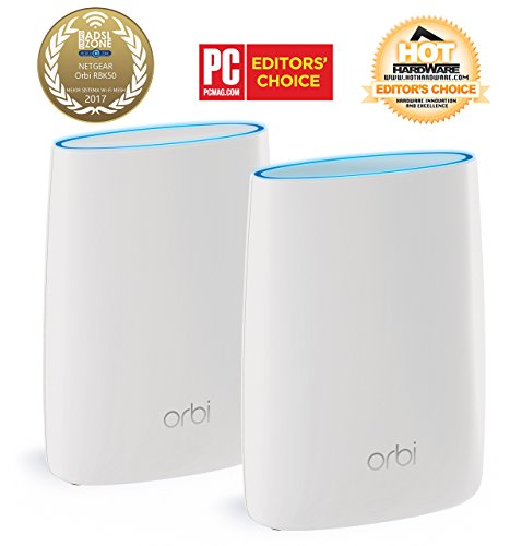 Netgear Orbi RBK50-100PES - Sistema WiFi de Red Mesh  Kit de Router y sat  lite  AC3000 tribanda  Cobertura 350 Metros ampliables  instalaci  n Sencilla y Segura 