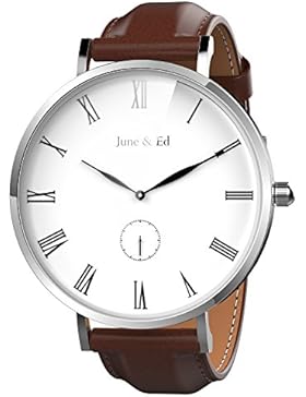 June & Ed Herren-Armbanduhr Uhr Edelstahl Analog Quarz mit Saphir Kristall W-0050