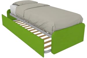 MOBILFINO CAMERETTE 964R - Letto cameretta 80x190 Singolo con Secondo Letto Estraibile e Testate Personalizzabili - Entrambe Le Testate Basse, Verde Mela