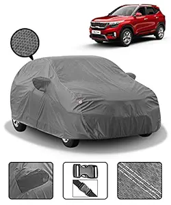 Fabtec Car Body Cover for Kia Seltos with Mirror Pockets (Heavy Duty, Full Sized, Triple Stitched, Grey)