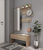 Inklusive großem Spiegel Natsen 4tlg. Garderobenset Flurgarderobe  1 Bank + 1 Spiegelpanel +2 Garderobenpanel  Diele/Flur Set