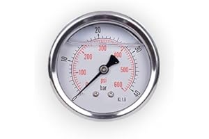 DPM TAPES Manómetro de glicerina conexión axial, IP65 acero inoxidable 63 mm con conector trasero, 1/4 glicerina (0-40 bar)