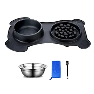 IOKHERIA Slow Feeder Dog Food Bowls Set, Stainless Steel 5-in-1 Pet Dog Water Bowls, No Spill Non-Skid Silicone Mat Eco-Friendly Slow Down Eating Puzzle Puppy Bowls