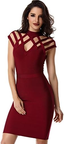 Adyce Bandage-Dress-Midi Red Halter, Elegant Cut Out Design For Wedding/Cocktail/Party Size XS UK 4/6