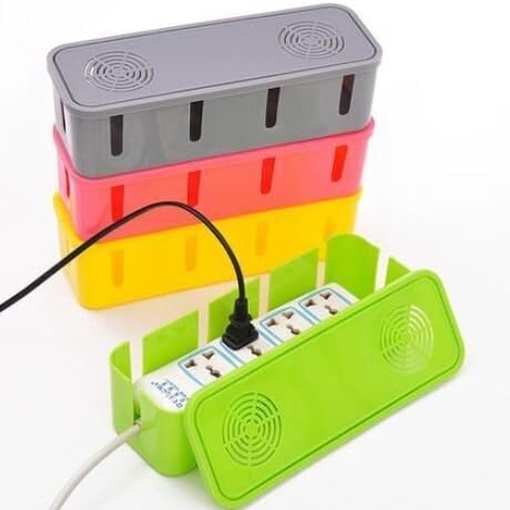 KAIFANG Cable Organizer Tool Storage Box with 10 Cable Outlets for Surge Protector / AC Adapter Wire / Charger Line / USB HUB Cable Management (Yellow or Blue)