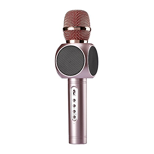 CCLOON Mental Condenser Wirelss Bluetooth Recording Karaoke Microphone MIC with 360° Stereo Double Speaker Echo Effect 2600mah 10h of Working time for Apple iPhone Android Smartphone or Pc