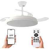 NARVI Ceiling Fan White &Oslash;107 cm with Dimmable LED Light, Low Consumption Silent DC Motor, Fan Lamp with Remote Control, 3 Ret