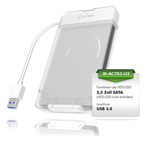 Icy Box IB-AC703-U3 USB 3.0 zu SATA Adapter für 2,5″ (6,35 cm) HDD/SSD mit Schutzbox für Adapter & Laufwerk, SATA III, UASP - 3