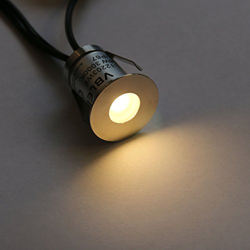 VBLED® Mini Boden-Einbaustrahler 0.6W LED, Warm-weiß, 14 Lumen, IP67 wassergeschützt, Edelstahl – Rostfrei & Robust – Einfache Montage in Terrassen, Steinen, uvm (Einzel – ohne Netzteil) - 2