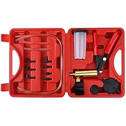 KKmoon 17pcs Pompe à Dépression Purge Purgeur Liquide de Frein Testeur à Vide Professionnel 2 en 1 Outil Kit Aspirateur Testeur pour Voiture Outil Manuelle Coffret Rouge