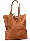 Leder Innentasche Ital Echt Leder Ledertasche Damentasche Handtasche Shopper Schultertasche (Cognac)