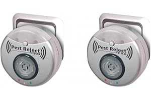 Pest Reject Pro - Lot de 2 - VENTEO - Répulsif nuisibles Repulse Power - Ultrasons et électromagnétisme - Couleur Gris - Couverture de Votre Maison de 200m² - Veilleuse intégrée