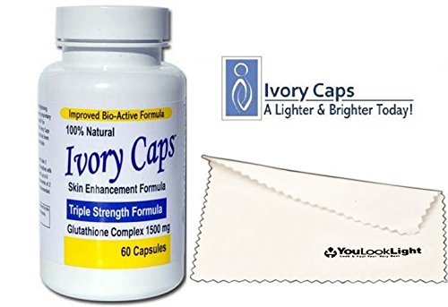 IvoryCaps Skin Whitening Lightening Glutathione Pills 100% Natural + 1 YouLookLight screen/phone cleaning cloth