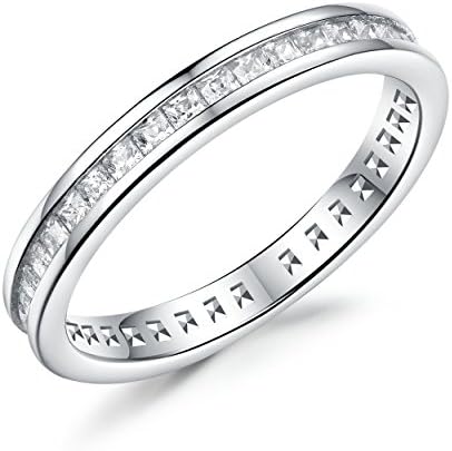 925 Sterling Silver Full Princess Crystal Luxury Accent Love Forever Eternity Engagement Wedding Rings for women teenage girls, Size UK M J L K T N P Q R O I S V Z, with Gift Box, Ideal Gift For All