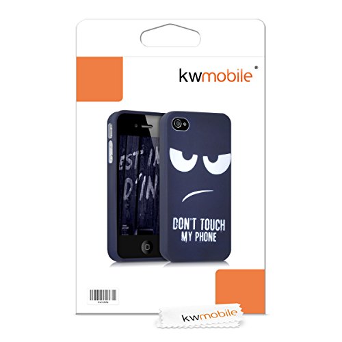 kwmobile Funda para Apple iPhone 4   4S - Carcasa de  TPU  para m  vil y dise  o Don t Touch my Phone en  Blanco Azul Oscuro 