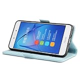 Huawei P8 Lite 2017 Hülle, Huawei P8 Lite 2017 Hülle Ledertasche Brieftasche im BookStyle, SainCat PU Leder Wallet Case Folio Prägung Schutzhülle Glitzer Campanula Muster Hülle Bumper Bling Strass Handytasche Skin Schale Soft Backcover Handy Tasche Flip Cover Buchstil Klapptasche in Lederoptik mit Standfunktion Karteneinschub und Magnetverschluß Etui Flip Case für Huawei P8 Lite 2017 (Blau) - 4