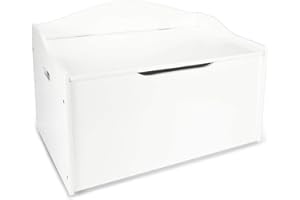 Leomark Ławka dziecięca drewniana – biała XL – ławka skrzyniowa, pojemnik na zabawki, skrzynia do pokoju dziecięcego, meble dziecięce, ławka do siedzenia, wysokość: 46 cm