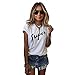 Produktbild Ba Zha HEI New Mode Frauen Brief Bluse T-Shirt Kurzarm Lose Modisch Damen T-Shirt Rundhals Kurzarm Ladies Sommer Oberteil Locker Bluse Sommer Weiß Schwarz Oberteile Mode Tops (Weiß, M)