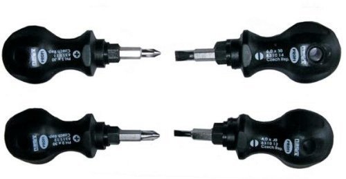 Schraubendreher Set 4-teilig (2 x Schlitz + 2 x PZ) kurze Ausführung (92 mm) - mit schwarzem Arbeitsbereich