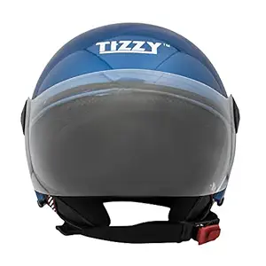 Coffars Half Face Helmet Bike Riding Helmets For Man(Medium) Classic Black With Plain Visor (Blue)