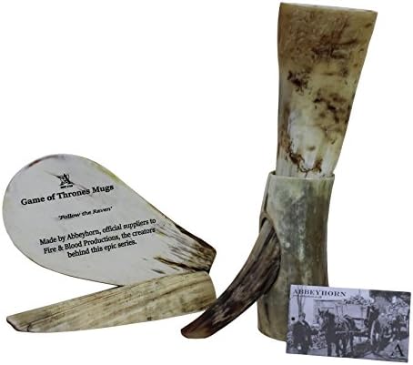Game of Thrones Large Natural Viking Usable Drinking Oxhorn Horn & Stand