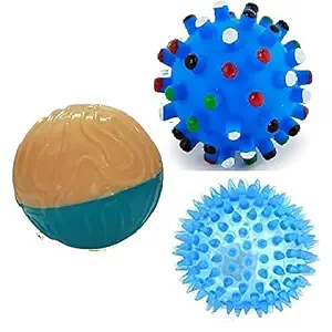 Dog Trust Combo of 3 Natural Rubber Vinyl Squeaky Toy for Small Puppy/Dogs - 1 Basket Ball + 1 Foot Ball + 1 Puppy Led Ball (Color May Vary)