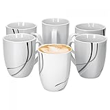 Dekor: schwungvolles Linien-Dekor, schwarz-grau-silber auf weißem Porzellan