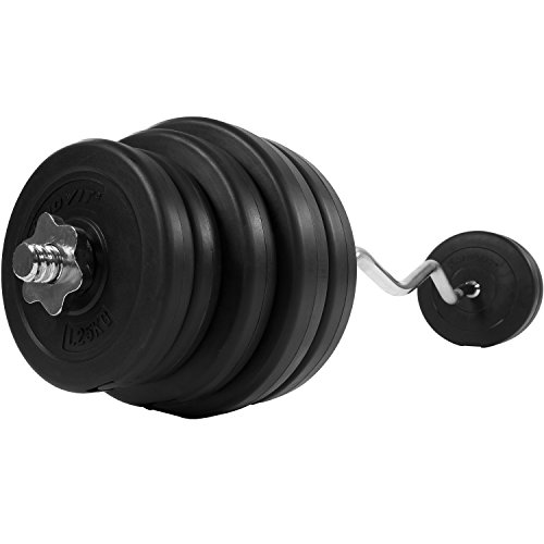 MOVIT® 35 kg Curlset SZ-Stange 120cm Curlstange gerendelt und verchromt mit Sternverschlüssen + 10 Gewichtsscheiben Hantelscheiben Curl Set Hantelset Scheibenaufnahme Ø 25mm - 3