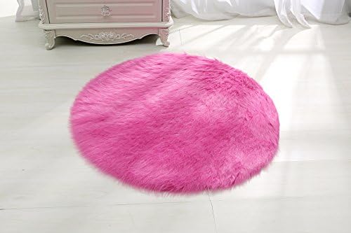 RugMall Round Shaggy Rug Faux Fur Sheepskin Rugs For Living Room Bedroom ,Pink(75cm Diameter,Circular)