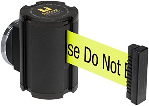 Lavi Industries 50-41300MG/WB/FY/S6 Beltrac 13' Magnetic Wall-Mounted Retractable Belt Barrier, Wrinkle Black with"Caution - Please Do Not Enter" Belt